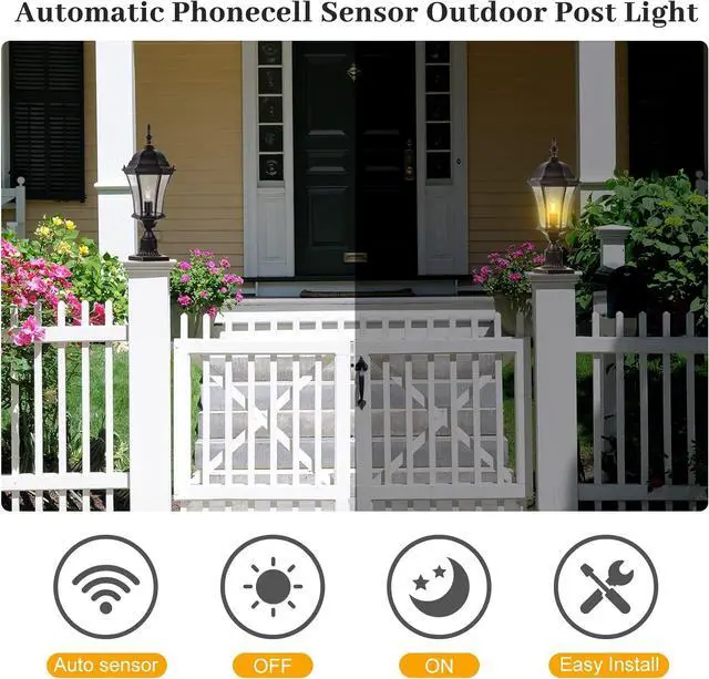 Alt view image 2 of 7 - Dusk to Dawn Post Light, 24" High Outdoor Lamp Post Light Fixture with Pier Mount for Porch, Large Exterior Waterproof Post Lantern with Seeded Glass, 2 Pack, LMMS4610-M-2P