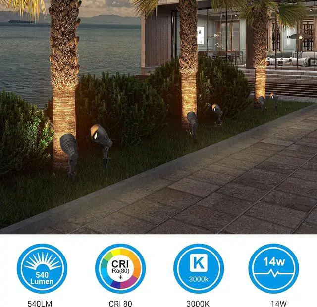 Alt view image 2 of 7 - DEWENWILS LED Low Voltage Landscape Lights, 14W 540LM 3000K 12V Aluminum Outdoor Spotlight, IP65 Waterproof Landscape Lighting for Yard, Garden, House, Tree, Lawn, 4 Pack