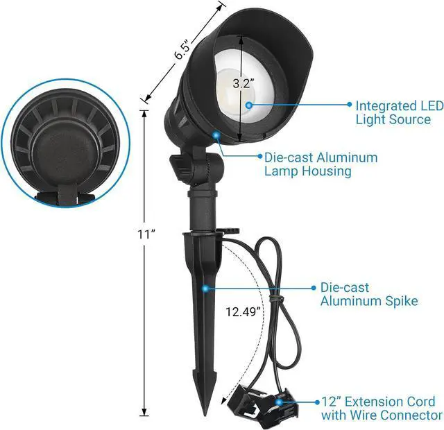 Alt view image 7 of 7 - DEWENWILS LED Low Voltage Landscape Lights, 14W 540LM 3000K 12V Aluminum Outdoor Spotlight, IP65 Waterproof Landscape Lighting for Yard, Garden, House, Tree, Lawn, 4 Pack