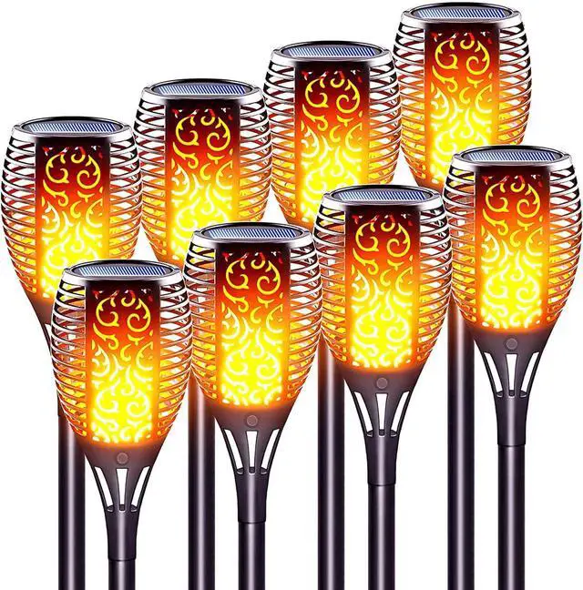 Main image of Large Size Solar Torch Light with Flickering Flame, Realistic Fire Effect Garden Lights Outdoor, IP65 Waterproof Tiki Torches for Patio, Pathway, Auto On/Off - Landscape Lighting (8 Pack)