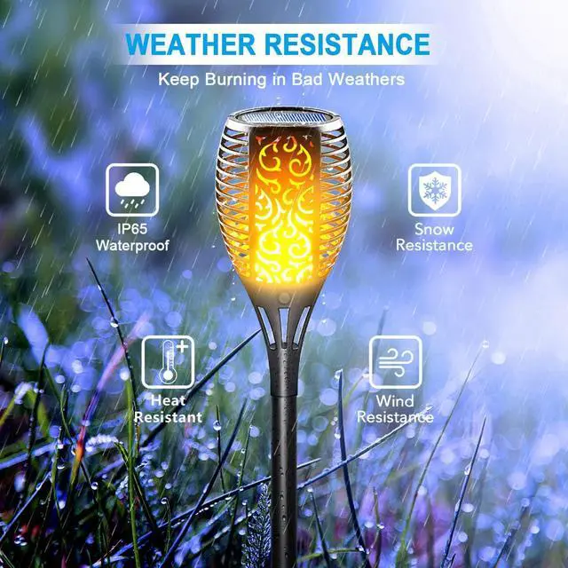 Alt view image 3 of 7 - Large Size Solar Torch Light with Flickering Flame, Realistic Fire Effect Garden Lights Outdoor, IP65 Waterproof Tiki Torches for Patio, Pathway, Auto On/Off - Landscape Lighting (8 Pack)