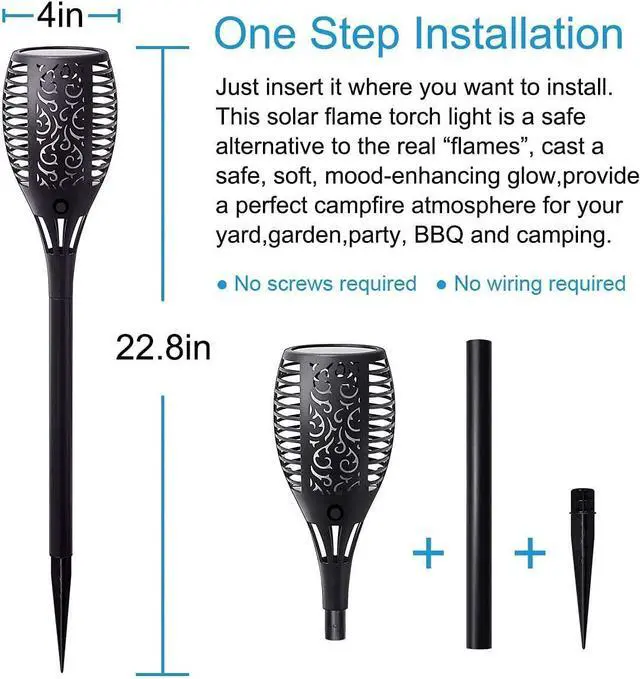Alt view image 4 of 7 - Large Size Solar Torch Light with Flickering Flame, Realistic Fire Effect Garden Lights Outdoor, IP65 Waterproof Tiki Torches for Patio, Pathway, Auto On/Off - Landscape Lighting (8 Pack)