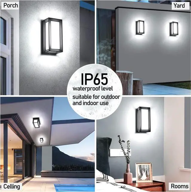 Alt view image 2 of 6 - Porch Lights Outdoor Wall Sconce, 24W 2400LM 5000K Modern LED Porch & Patio Lights, Aluminum Exterior Light Fixture Matt Black IP65 Waterproof for Hallway House Backyard Garage Lighting.