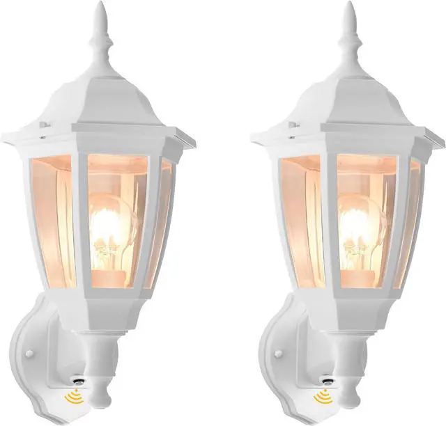 Main image of FUDESY Outdoor Wall Light Dusk to Dawn, Porch Sensor Light White Plastic Anti-Corrosion with LED Edison Filament Bulb, Exterior Mount Lantern for House, Garage (2-Pack)