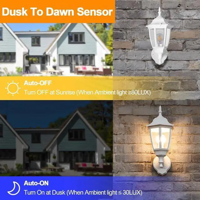 Alt view image 4 of 7 - FUDESY Outdoor Wall Light Dusk to Dawn, Porch Sensor Light White Plastic Anti-Corrosion with LED Edison Filament Bulb, Exterior Mount Lantern for House, Garage (2-Pack)