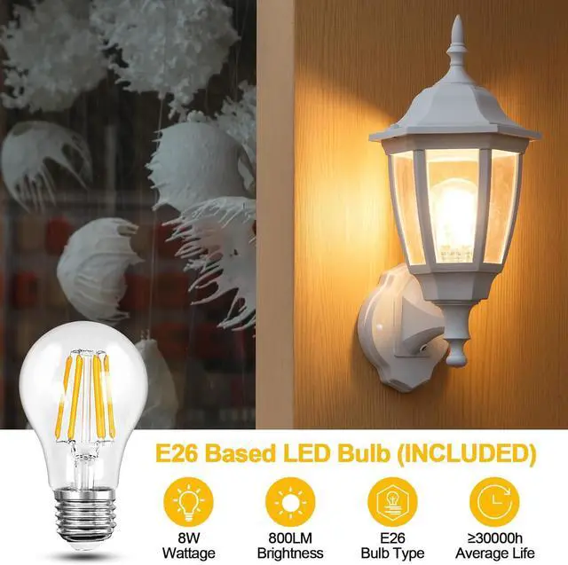 Alt view image 6 of 7 - FUDESY Outdoor Wall Light Dusk to Dawn, Porch Sensor Light White Plastic Anti-Corrosion with LED Edison Filament Bulb, Exterior Mount Lantern for House, Garage (2-Pack)