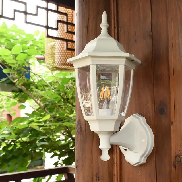 Alt view image 7 of 7 - FUDESY Outdoor Wall Light Dusk to Dawn, Porch Sensor Light White Plastic Anti-Corrosion with LED Edison Filament Bulb, Exterior Mount Lantern for House, Garage (2-Pack)