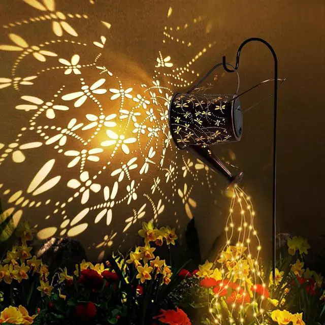 Alt view image 2 of 7 - Solar Watering Can Outdoor Lights Garden Decor,Dragonfly Hanging Lantern Waterproof Landscape Lights Outside Decoration for Yard Porch Patio Pathway Gardening Gifts(with 32 inch Shepherd Hook)