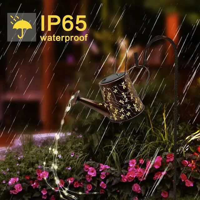 Alt view image 5 of 7 - Solar Watering Can Outdoor Lights Garden Decor,Dragonfly Hanging Lantern Waterproof Landscape Lights Outside Decoration for Yard Porch Patio Pathway Gardening Gifts(with 32 inch Shepherd Hook)