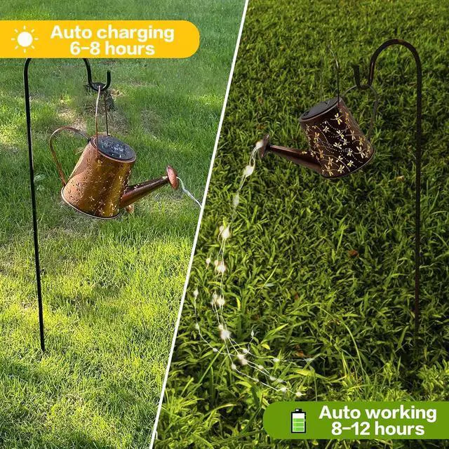 Alt view image 6 of 7 - Solar Watering Can Outdoor Lights Garden Decor,Dragonfly Hanging Lantern Waterproof Landscape Lights Outside Decoration for Yard Porch Patio Pathway Gardening Gifts(with 32 inch Shepherd Hook)