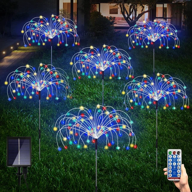 Main image of 6 Pack Solar Garden Lights, Firework Lights, Decorative, 8 Lighting Modes with Remote 120 LED Twinkling Waterproof Landscape Outdoor Decor, for Pathway Backyard Walkway Patio(Colorful)