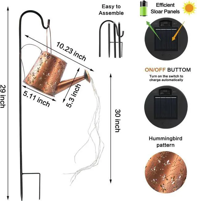 Alt view image 7 of 7 - Solar Watering Can Outdoor Lights Garden Decor,Dragonfly Hanging Lantern Waterproof Landscape Lights Outside Decoration for Yard Porch Patio Pathway Gardening Gifts(with 32 inch Shepherd Hook)
