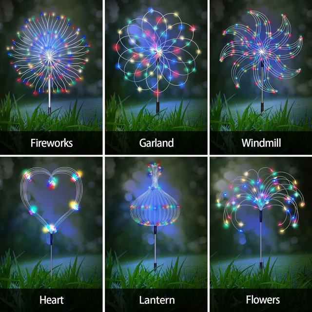 Alt view image 2 of 7 - 6 Pack Solar Garden Lights, Firework Lights, Decorative, 8 Lighting Modes with Remote 120 LED Twinkling Waterproof Landscape Outdoor Decor, for Pathway Backyard Walkway Patio(Colorful)