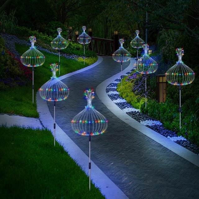 Alt view image 6 of 7 - 6 Pack Solar Garden Lights, Firework Lights, Decorative, 8 Lighting Modes with Remote 120 LED Twinkling Waterproof Landscape Outdoor Decor, for Pathway Backyard Walkway Patio(Colorful)