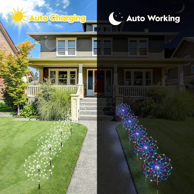 Alt view image 7 of 7 - 6 Pack Solar Garden Lights, Firework Lights, Decorative, 8 Lighting Modes with Remote 120 LED Twinkling Waterproof Landscape Outdoor Decor, for Pathway Backyard Walkway Patio(Colorful)