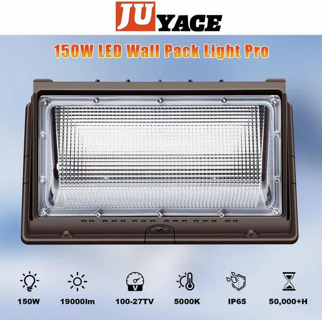 Alt view image 3 of 6 - Juyace 150W LED Wall Pack Light Outdoor Security Flood Lighting 5000K 100-277V IP65 Waterproof for Barn Warehouse Garage Yard