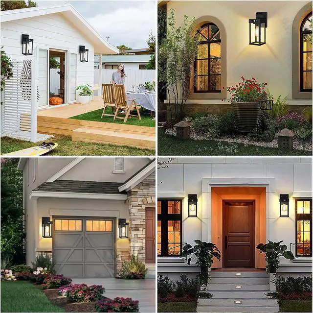 Alt view image 4 of 7 - 2 Pack Outdoor Solar Wall Light Fixtures With Dusk To Dawn Sensor,Large Size Black Outdoor Wall Lights with 3Lighting Modes,Exterior Waterproof Solar Wall Sconce Light for Outside,Garage(Black-2P)