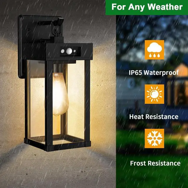 Alt view image 5 of 7 - 2 Pack Outdoor Solar Wall Light Fixtures With Dusk To Dawn Sensor,Large Size Black Outdoor Wall Lights with 3Lighting Modes,Exterior Waterproof Solar Wall Sconce Light for Outside,Garage(Black-2P)