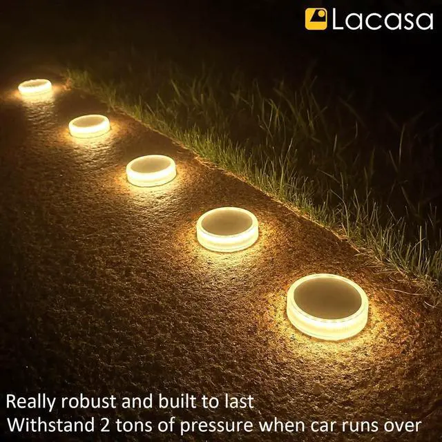 Alt view image 7 of 7 - Lacasa Solar Deck Lights, 4 Pack 30LM Outdoor Solar Powered Step Lights, LED Dock Lights Warm White 2700K Light up All Night IP68 Waterproof Auto ON/Off for Garden Stairs Driveway Pathway Lighting