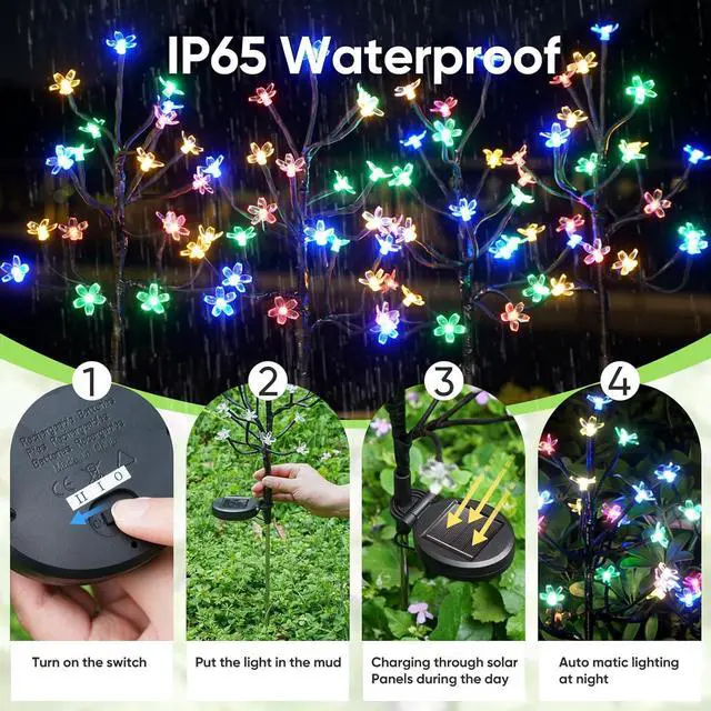 Alt view image 2 of 6 - Solar Garden Lights Outdoor,Waterproof Outdoor Solar Lights for Outside Decorative 6Pack, 120Led Solar Flowers Garden Decor, for Yard Pathway,Lawn,Patio Fairy Decorations Gardening Gifts
