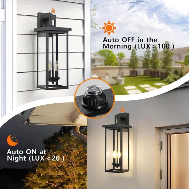 Alt view image 3 of 7 - tewei 22 Inch Large Outdoor Wall Lights, Dusk to Dawn Outdoor Lighting Fixtures Black Modern Porch Light Outdoor Wall Sconce Lantern, Outside Lights for House Garage, 1 Pack