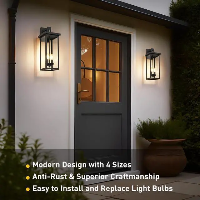 Alt view image 2 of 7 - tewei 22 Inch Large Outdoor Wall Lights, Dusk to Dawn Outdoor Lighting Fixtures Black Modern Porch Light Outdoor Wall Sconce Lantern, Outside Lights for House Garage, 1 Pack