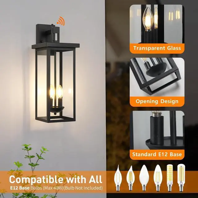 Alt view image 6 of 7 - tewei 22 Inch Large Outdoor Wall Lights, Dusk to Dawn Outdoor Lighting Fixtures Black Modern Porch Light Outdoor Wall Sconce Lantern, Outside Lights for House Garage, 1 Pack