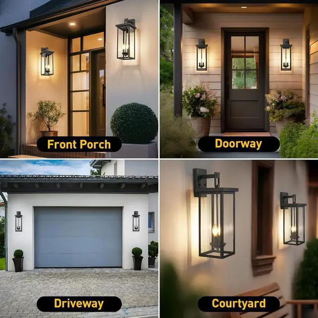 Alt view image 7 of 7 - tewei 22 Inch Large Outdoor Wall Lights, Dusk to Dawn Outdoor Lighting Fixtures Black Modern Porch Light Outdoor Wall Sconce Lantern, Outside Lights for House Garage, 1 Pack