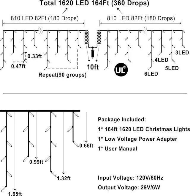 Alt view image 6 of 6 - 1620 LED Christmas Outdoor Lights with 360 Drops, 164ft Hanging Curtain Lights with 8 Modes Timer & Memory, Waterproof Christmas Fairy Lighs for House Roof Holiday Wedding Christmas Decor (Warm White)