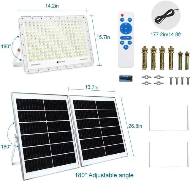 Alt view image 7 of 7 - TINSUM 500W Solar Led Flood Lights Outdoor, 28000 Lumens Solar Security Street Lights Dusk to Dawn 1920LED with Remote White Led for Parking Lot,Stadium,Yard,Swimming Pool, Pathway,Flag Pole
