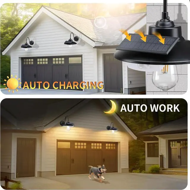 Alt view image 2 of 7 - Solar Barn Lights Outdoor with 3 Lighting Modes & Motion Sensor, Waterproof Black Farmhouse Outdoor Gooseneck Solar Lights for Barn Shed Chicken Coop Porch, 2Pack