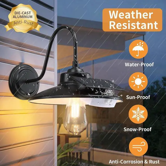 Alt view image 4 of 7 - Solar Barn Lights Outdoor with 3 Lighting Modes & Motion Sensor, Waterproof Black Farmhouse Outdoor Gooseneck Solar Lights for Barn Shed Chicken Coop Porch, 2Pack