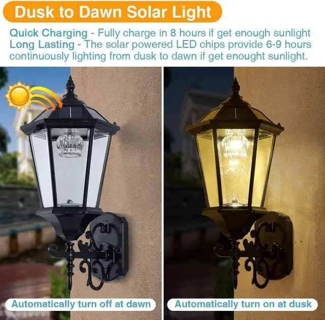 Alt view image 2 of 6 - Decorative Solar Wall Light Outdoor Lamp, Waterproof Dusk to Dawn Soalr Wall Lantern, LED Wall Mount Light Fixture, 21 Large, Aluminum Housing Plus Glass, Cool + Warm White(2 Pack)