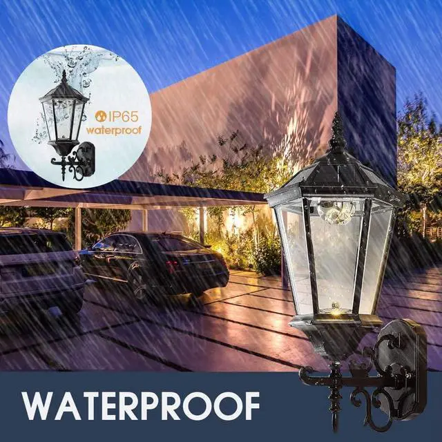 Alt view image 4 of 6 - Decorative Solar Wall Light Outdoor Lamp, Waterproof Dusk to Dawn Soalr Wall Lantern, LED Wall Mount Light Fixture, 21 Large, Aluminum Housing Plus Glass, Cool + Warm White(2 Pack)