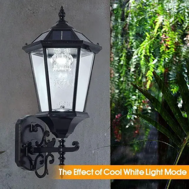 Alt view image 5 of 6 - Decorative Solar Wall Light Outdoor Lamp, Waterproof Dusk to Dawn Soalr Wall Lantern, LED Wall Mount Light Fixture, 21 Large, Aluminum Housing Plus Glass, Cool + Warm White(2 Pack)