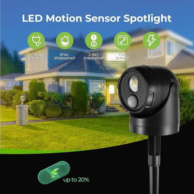 Alt view image 2 of 6 - 2-in-1 LED Motion Sensor Outdoor Spotlight, IP44 Waterproof 450 Lumen Landscape Light, Adjustable Wall Light for Yard, Garden, House, 2 Pack (Black)