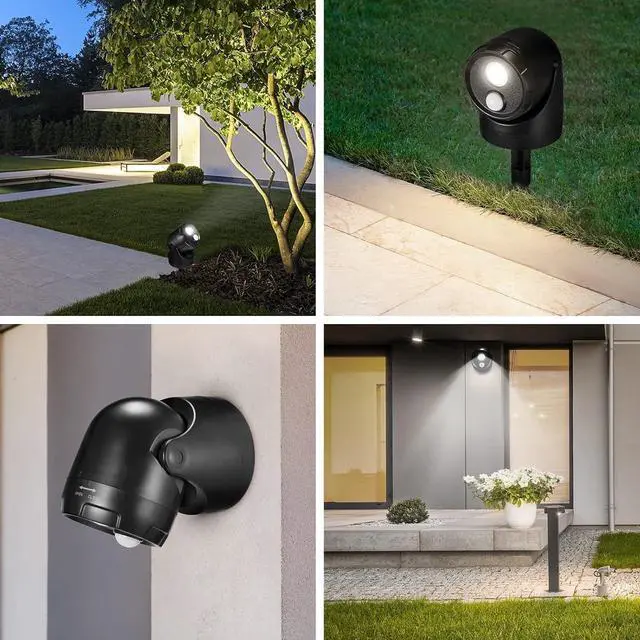 Alt view image 6 of 6 - 2-in-1 LED Motion Sensor Outdoor Spotlight, IP44 Waterproof 450 Lumen Landscape Light, Adjustable Wall Light for Yard, Garden, House, 2 Pack (Black)