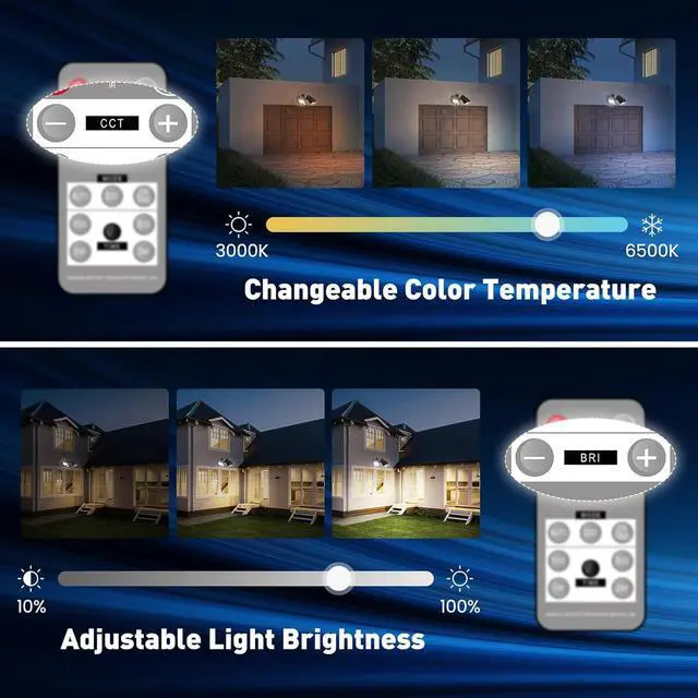 Alt view image 2 of 7 - ALUSSO LIGHTING® LED Motion Sensor Flood Lights with Remote, 25W 2000LM BRI & 3000-6500K Adjustable Security Outdoor Lights, IP65, Dusk to Dawn Outside Light for Yard, Garage, Porch (Black)