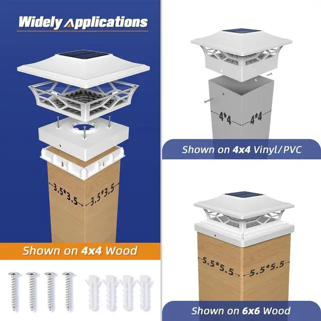Alt view image 2 of 7 - APONUO 4x4 Post Solar Lights,Post Cap Lights Solar Powered with 4 Lighting Modes,Fence Light Solar Powered Outdoor for Fence Deck Posts 4x4 6x6 Wood&4X4 5X5 Vinyl,White,8 Pack