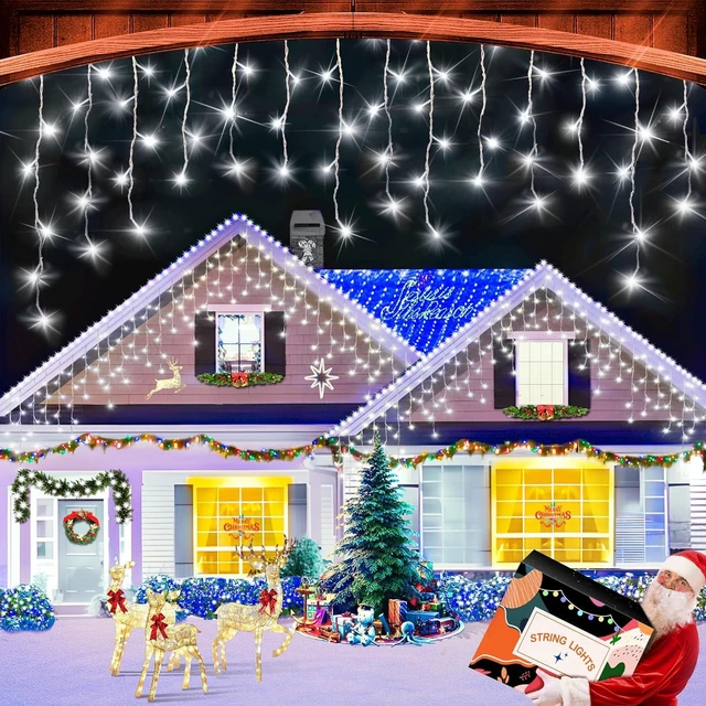 Main image of XURISEN 132ft Christmas Lights Decorations Outdoor, 1280 LED 8 Modes Fairy Lights with 240 Drops,Plug in Waterproof Timer Memory Function for Christmas Holiday Wedding Party Decorations(Cool White)