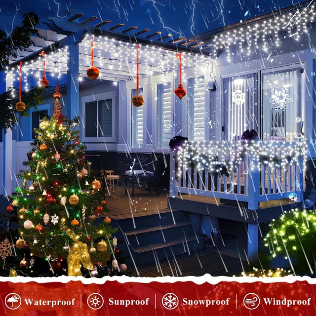 Alt view image 3 of 7 - XURISEN 132ft Christmas Lights Decorations Outdoor, 1280 LED 8 Modes Fairy Lights with 240 Drops,Plug in Waterproof Timer Memory Function for Christmas Holiday Wedding Party Decorations(Cool White)