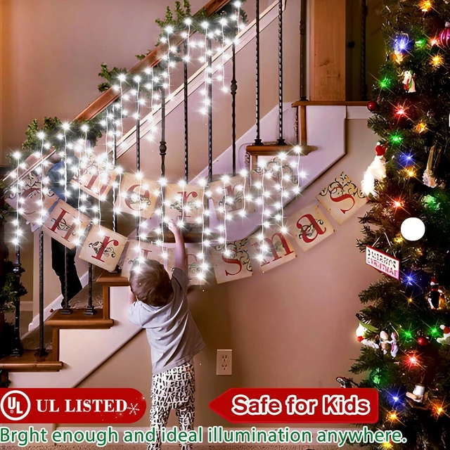 Alt view image 4 of 7 - XURISEN 132ft Christmas Lights Decorations Outdoor, 1280 LED 8 Modes Fairy Lights with 240 Drops,Plug in Waterproof Timer Memory Function for Christmas Holiday Wedding Party Decorations(Cool White)