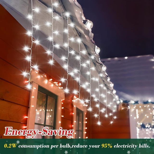 Alt view image 6 of 7 - XURISEN 132ft Christmas Lights Decorations Outdoor, 1280 LED 8 Modes Fairy Lights with 240 Drops,Plug in Waterproof Timer Memory Function for Christmas Holiday Wedding Party Decorations(Cool White)