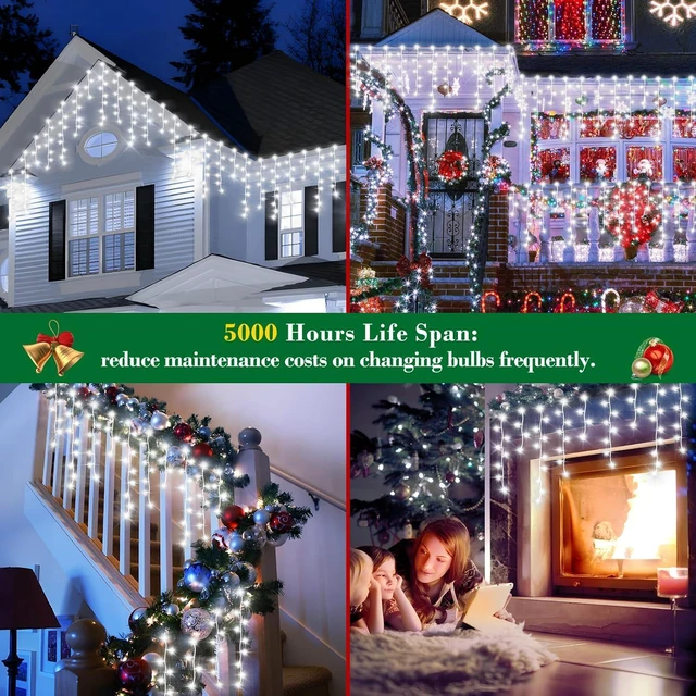 Alt view image 7 of 7 - XURISEN 132ft Christmas Lights Decorations Outdoor, 1280 LED 8 Modes Fairy Lights with 240 Drops,Plug in Waterproof Timer Memory Function for Christmas Holiday Wedding Party Decorations(Cool White)