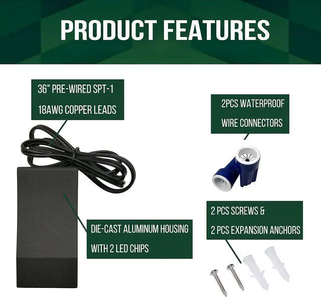 Alt view image 5 of 7 - GKOLED Low Voltage LED Wedge Deck Rail Light, Landscape Railing Post Fence Accent Lighting, 2W 2700K Integrated LED Chips, Die-cast Aluminum, Powder Coated Finish, 12V AC/DC, IP65 Rated, Black, 6-Pack