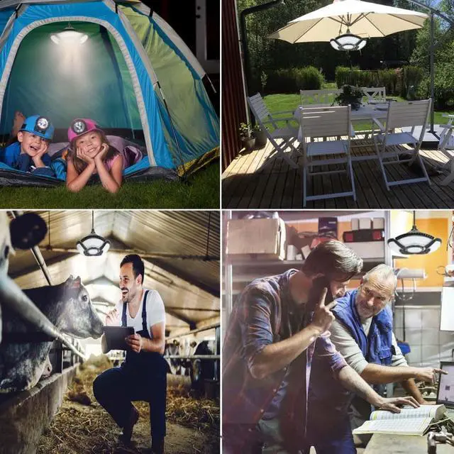 Alt view image 3 of 7 - HULPPRE Solar Shed Light-Daytime or Night,4+1 Leaves 136Leds Brighter Solar Light Indoor&Outdoor with Remote,IP65 Barn/Chicken Coop/Workshop/Ceiling/Pendant Lamp for Patio,Garden,Yard,Gazebo