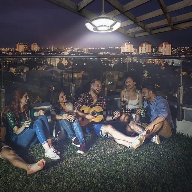 Alt view image 7 of 7 - HULPPRE Solar Shed Light-Daytime or Night,4+1 Leaves 136Leds Brighter Solar Light Indoor&Outdoor with Remote,IP65 Barn/Chicken Coop/Workshop/Ceiling/Pendant Lamp for Patio,Garden,Yard,Gazebo