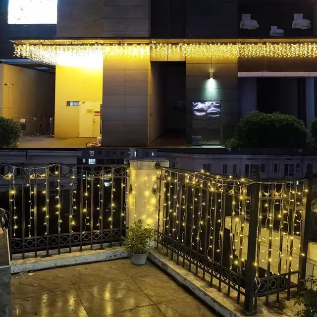 Alt view image 2 of 7 - ZIMINGU Icicle Lights Outdoor, 32.8 FT 400 LED 8 Modes Christmas String Fairy Lights with 80 Drops, Twinkle Waterproof Connectable for Roof Balcony Business Park Decor, Warm White, 10M