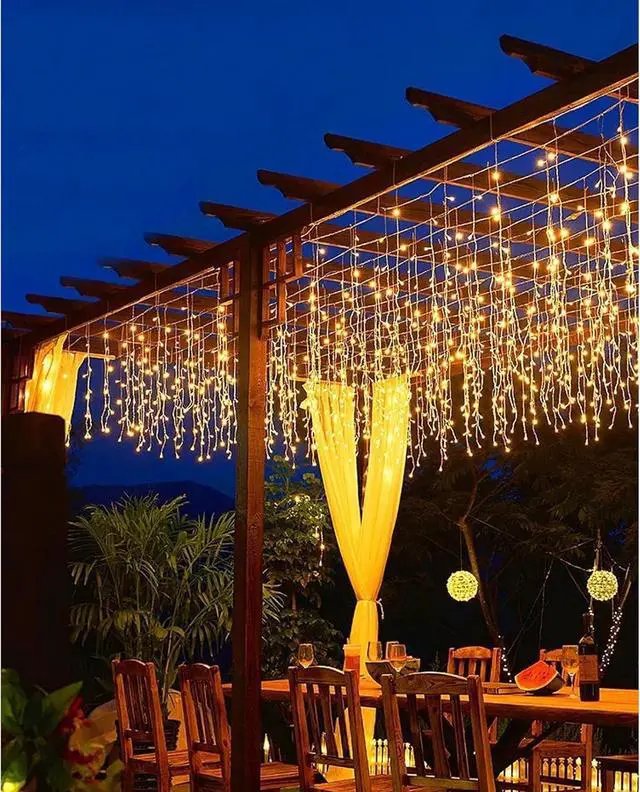 Alt view image 4 of 7 - ZIMINGU Icicle Lights Outdoor, 32.8 FT 400 LED 8 Modes Christmas String Fairy Lights with 80 Drops, Twinkle Waterproof Connectable for Roof Balcony Business Park Decor, Warm White, 10M