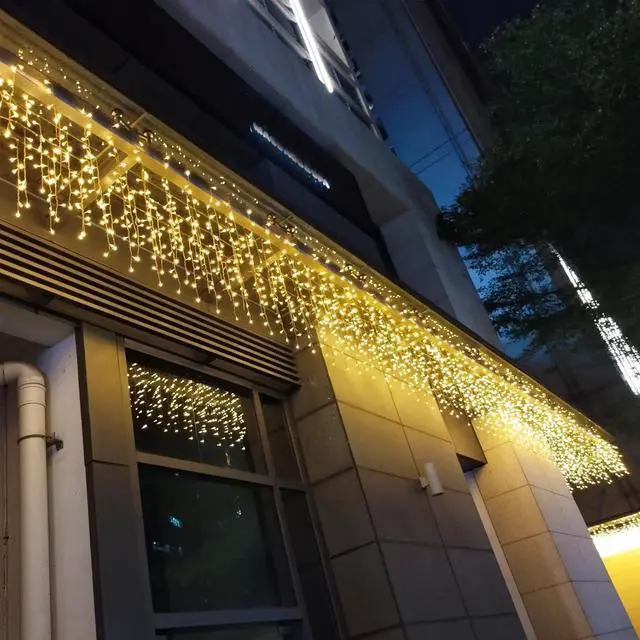 Alt view image 7 of 7 - ZIMINGU Icicle Lights Outdoor, 32.8 FT 400 LED 8 Modes Christmas String Fairy Lights with 80 Drops, Twinkle Waterproof Connectable for Roof Balcony Business Park Decor, Warm White, 10M